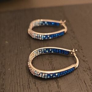 Dazzling Blue and Silver Crystal Inside Out Hoop Earrings